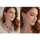 Ovális fánk nyaklánc fülbevalóval - Fürjtojás kollekció - füge