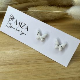 Pici pillangó bedugós fülbevaló - fehér - ezüst