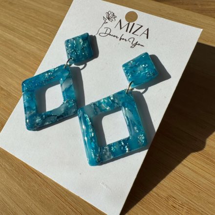 2 részes rombusz alakú fülbevaló - türkiz kék - márvány hatású - lakkozott