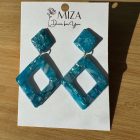 2 részes rombusz alakú fülbevaló - türkiz kék - márvány hatású - lakkozott