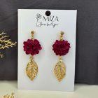 Sziromfelhő díszítésű kerek fülbevaló levéllel - burgundi