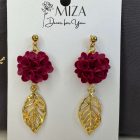 Sziromfelhő díszítésű kerek fülbevaló levéllel - burgundi