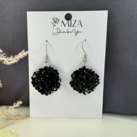   Sziromfelhő díszítésű kerek fülbevaló - fekete - ezüst