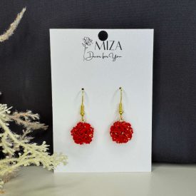 Sziromfelhő díszítésű kerek fülbevaló - piros - arany