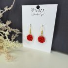 Sziromfelhő díszítésű kerek fülbevaló - piros - arany