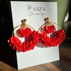   Sziromfelhő díszítésű dupla karika fülbevaló - piros - arany