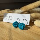 Kicsi sziromfelhős francia kapcsos fülbevaló - türkiz kék