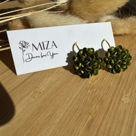   Közepes méretű sziromfelhős francia kapcsos fülbevaló - metál fényű arany zöld