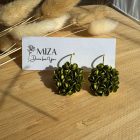 Nagy méretű sziromfelhős francia kapcsos fülbevaló - metál fényű arany zöld