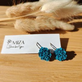   Kicsi sziromfelhős francia kapcsos fülbevaló - petrol kék