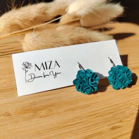   Kicsi sziromfelhős francia kapcsos fülbevaló - fenyőzöld