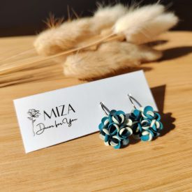   Kicsi sziromfelhős francia kapcsos fülbevaló - tarka zöld