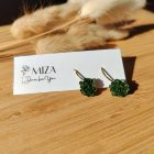 Mini sziromfelhős francia kapcsos fülbevaló - oliva zöld