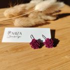 Mini sziromfelhős francia kapcsos fülbevaló - bordó