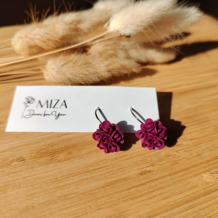 Mini sziromfelhős francia kapcsos fülbevaló - bordó