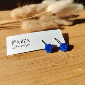 Mini sziromfelhős francia kapcsos fülbevaló - királykék