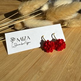 Kicsi sziromfelhős francia kapcsos fülbevaló - piros