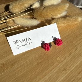 Mini sziromfelhős francia kapcsos fülbevaló - málna