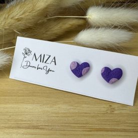 Szív bedugós fülbevaló - lila pöttyös