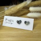 Szív bedugós fülbevaló - szürke, bézs márványos 1