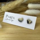 Szív bedugós fülbevaló - szürke, bézs márványos 2