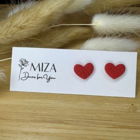 Szív bedugós fülbevaló - piros, bőr textúrával