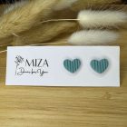 Szív bedugós fülbevaló - pasztell zöld, csíkos dombormintás 