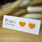 Szív bedugós fülbevaló - napsárga, csíkos dombormintás 