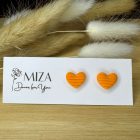 Szív bedugós fülbevaló - napsárga, csíkos dombormintás 