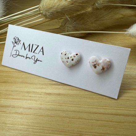 Szív bedugós fülbevaló - fehér-rose gold csillogós