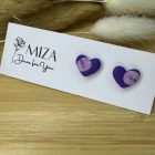 Szív bedugós fülbevaló - lila pöttyös