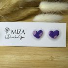 Szív bedugós fülbevaló - lila pöttyös