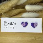 Szív bedugós fülbevaló - lila pöttyös