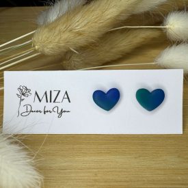   Szív bedugós fülbevaló - navy blue-smaragd színátmenetes