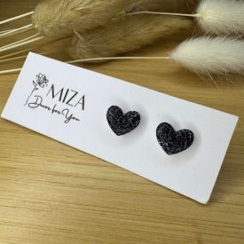 Szív bedugós fülbevaló - fekete füstfóliás