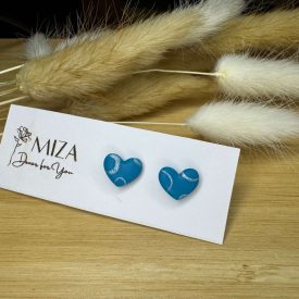 Szív bedugós fülbevaló - türkizkék, mintás