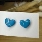 Szív bedugós fülbevaló - türkizkék, mintás