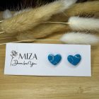 Szív bedugós fülbevaló - türkizkék, mintás