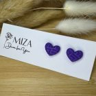 Szív bedugós fülbevaló - lila, texturált