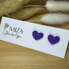 Szív bedugós fülbevaló - lila, texturált