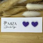 Szív bedugós fülbevaló - lila, texturált