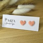 Szív bedugós fülbevaló - angol rózsaszín, levél textúrával