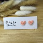 Szív bedugós fülbevaló - angol rózsaszín, levél textúrával