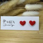 Szív bedugós fülbevaló - piros, levél textúrával