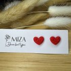 Szív bedugós fülbevaló - piros, levél textúrával