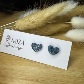 Szív bedugós fülbevaló - sötétkék-ezüst