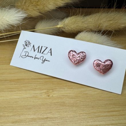 Szív bedugós fülbevaló - rózsaszín füstfóliás