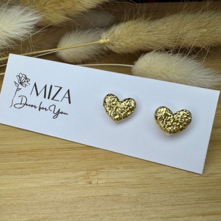 Szív bedugós fülbevaló - arany füstfóliás