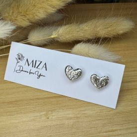 Szív bedugós fülbevaló - ezüst füstfóliás