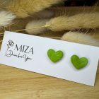 Szív bedugós fülbevaló - fűzöld levéltextúrált